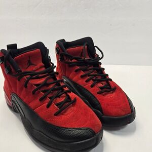 Nike Air Jordan 12 Retro Flu Game Red Black Suede Basketball Shoes 4.5Y